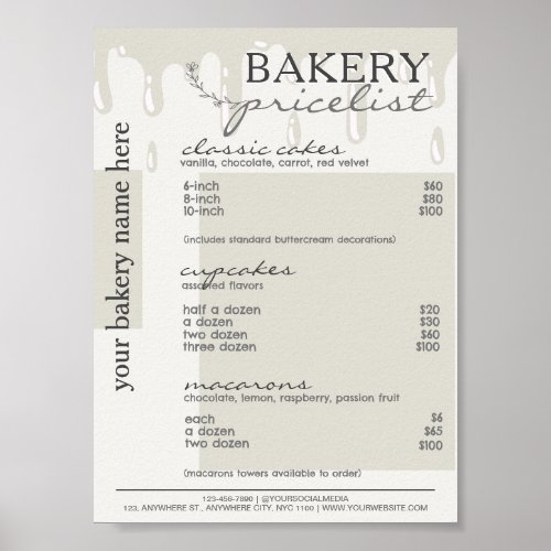 Gray Drip Menu Bakery Price List  Poster