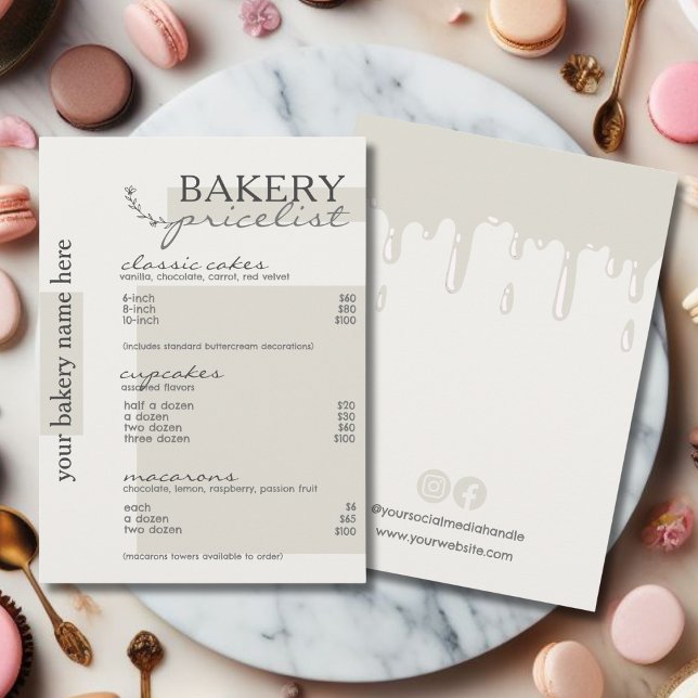 Gray Drip Typography Menu Bakery Price List (Creator Uploaded)