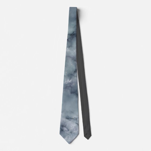 Gray Dusty Blue Marble Stone Texture Neck Tie (Front)