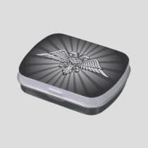 Gray eagle with two heads candy tin