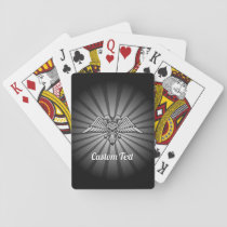 Gray eagle with two heads playing cards
