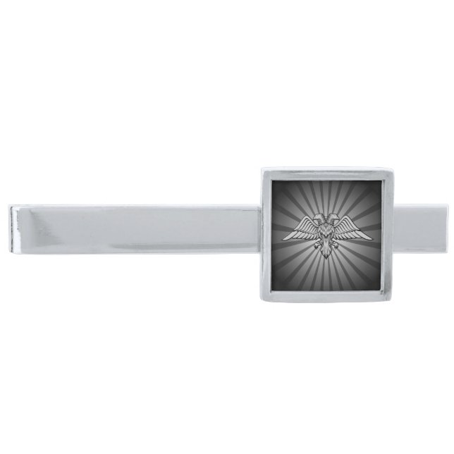 Gray eagle with two heads silver finish tie clip (Front)