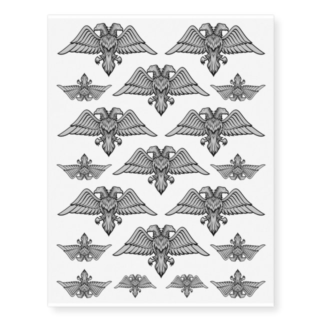 Gray Eagle with two Heads Temporary Tattoos (Front)