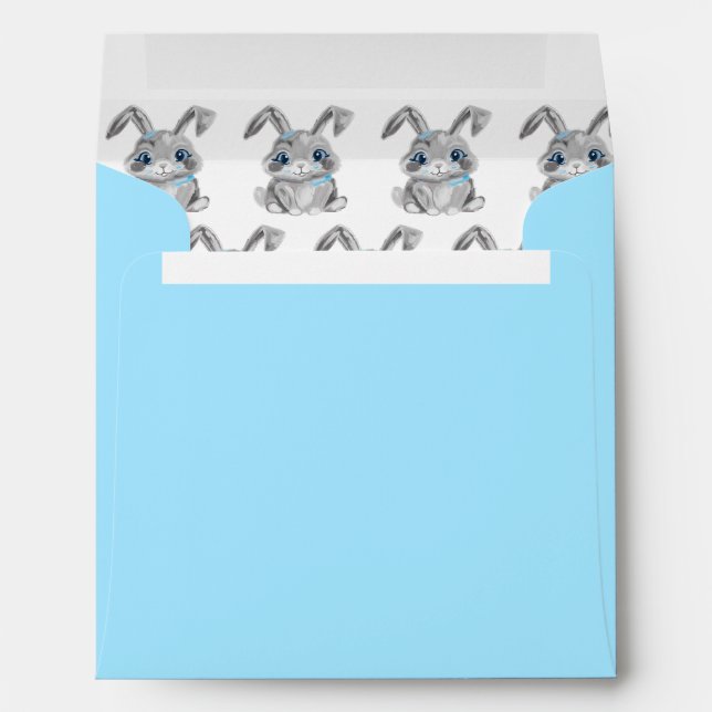 Gray Easter Bunnies Kindergarten Boys Blue Square Envelope (Back (Bottom))