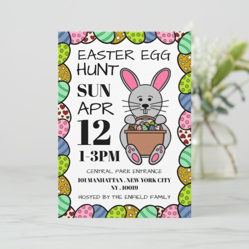 Gray Easter Bunny Easter Egg Hunt Announcement
