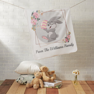 Gray Easter Bunny Personalized Baby Blanket