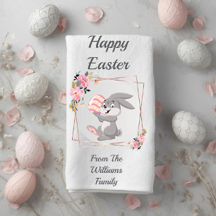 Gray Easter Bunny Personalized Bath Towel