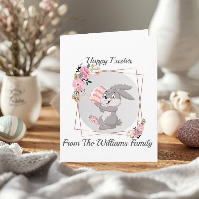 Gray Easter Bunny Personalized Folded Card (Creator Uploaded)