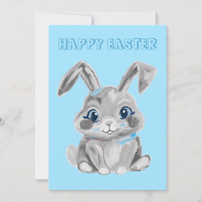 Gray Easter Bunny Preschool Teacher Blue Easter Holiday Card (Front)