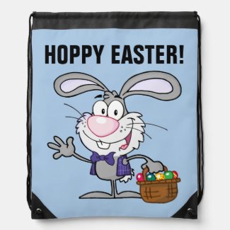 Gray Easter Bunny with Basket of Eggs Cinch Bag