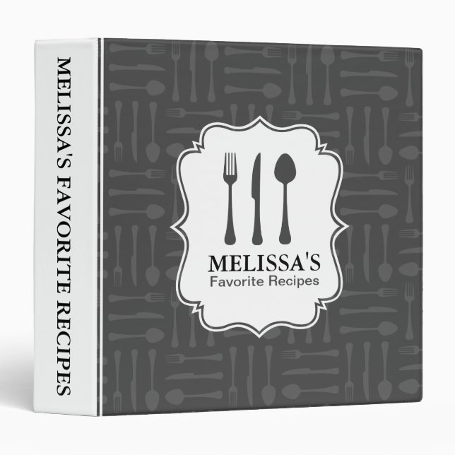 Gray Eating Utensils Recipe Binder (Front/Spine)