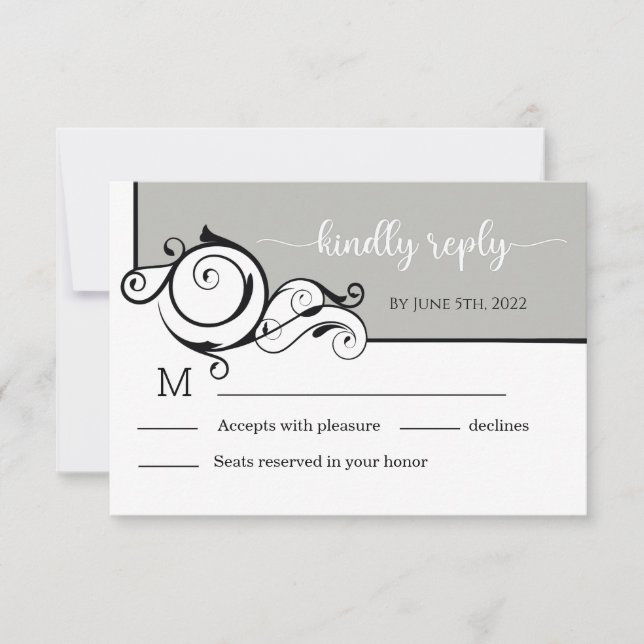 Gray Elegant Calligraphy Wedding RSVP Card (Front)