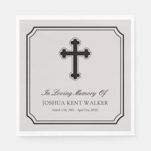Gray Elegant Cross In Loving Memory Funeral Napkins