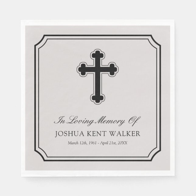 Gray Elegant Cross In Loving Memory Funeral Napkins (Front)
