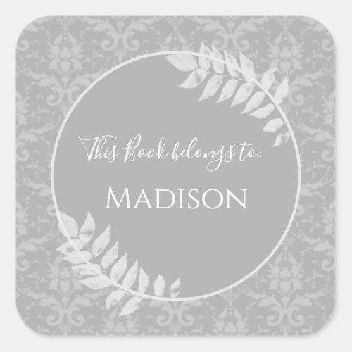 Gray Elegant Damask Book Sticker