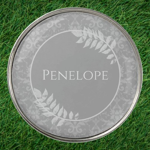 Gray Elegant Damask Golf Ball Marker