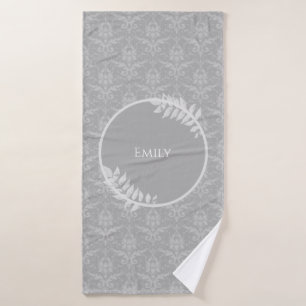 Gray Elegant Damask Personalized Bath Towel Set