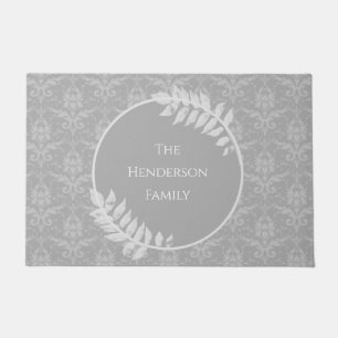 Gray Elegant Damask Personalized Doormat