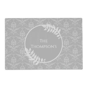 Gray Elegant Damask Personalized Placemat