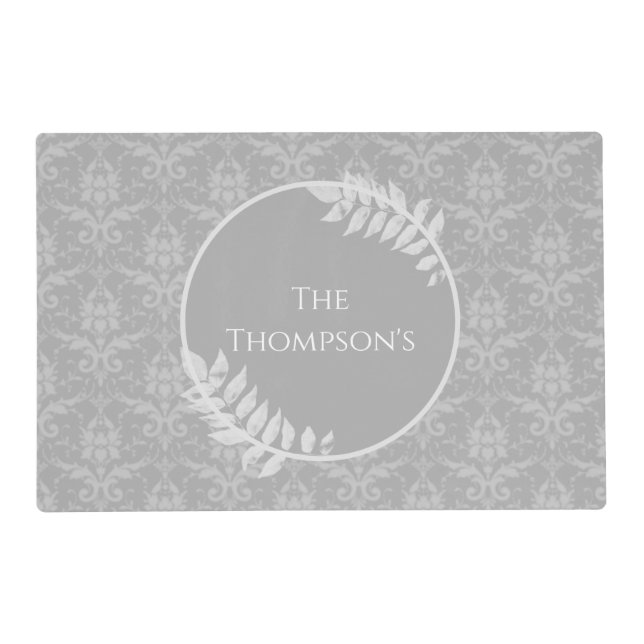 Gray Elegant Damask Personalized Placemat (Front)