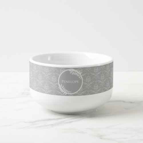 Gray Elegant Damask Soup Mug