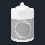 Gray Elegant Damask Teapot<br><div class="desc">Enjoy your tea with a Gray Elegant Damask Personalized Teapot.  Teapot design features an elegant damask background and space to add your name adorned with delicate foliage.  Additional gift items available with this design as well as a variety of colors.</div>