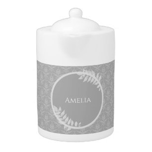 Gray Elegant Damask Teapot