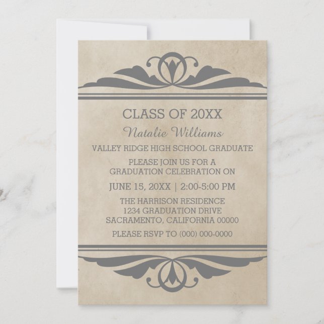 Gray Elegant Deco Graduation Invite (Front)