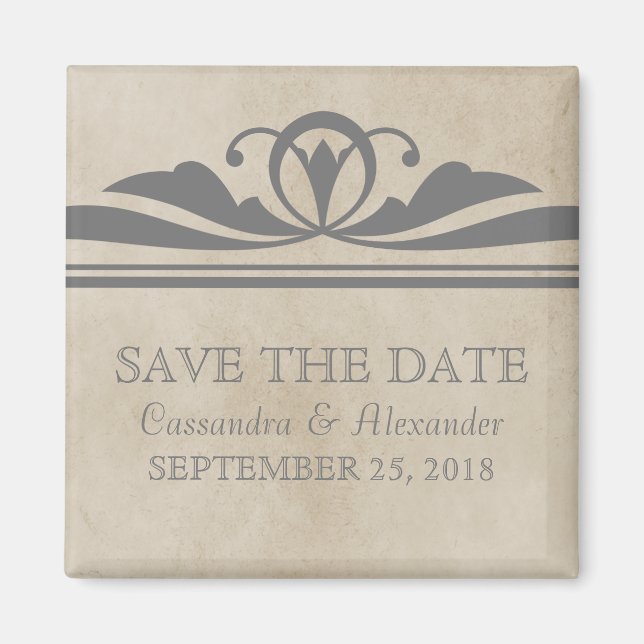 Gray Elegant Deco Save the Date Magnet (Front)
