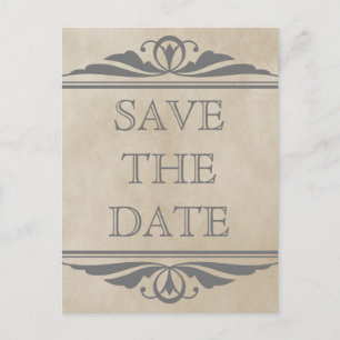 Gray Elegant Deco Save the Date Postcard