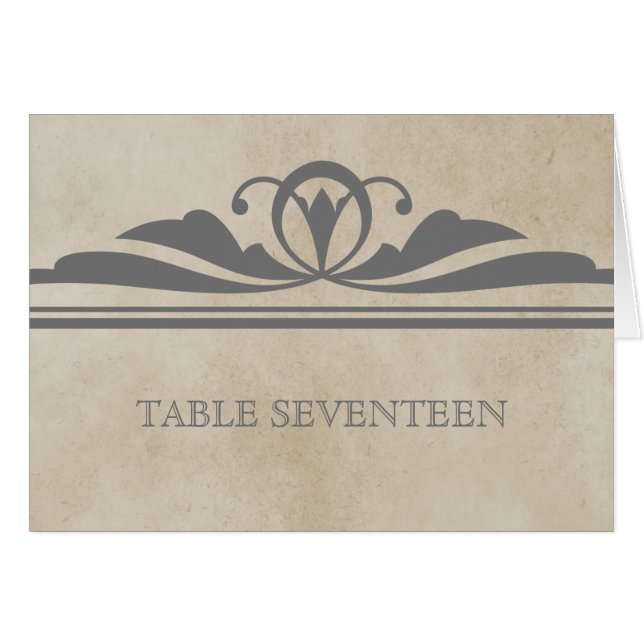 Gray Elegant Deco Table Number Card (Front Horizontal)