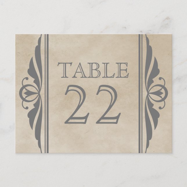 Gray Elegant Deco Table Number Postcard (Front)