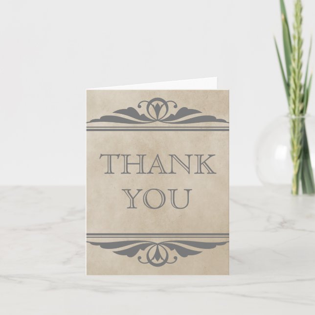 Gray Elegant Deco Thank You Card (Front)