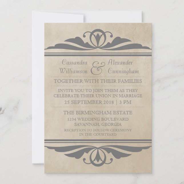 Gray Elegant Deco Wedding Invite (Front)