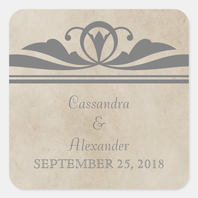 Gray Elegant Deco Wedding Stickers (Front)