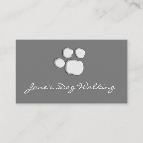 Gray Elegant Dog Walking Paw Print Business Card