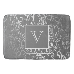 Gray Elegant Flourish Monogram Bath Mat