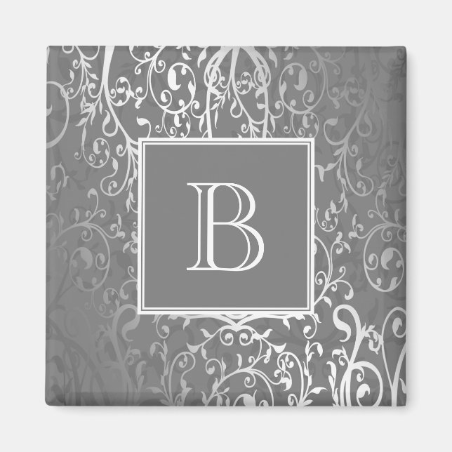 Gray Elegant Flourish Monogram Magnet (Front)