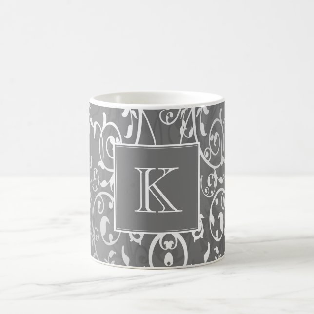 Gray Elegant Flourish Monogram Mug (Center)