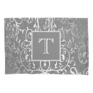 Gray Elegant Flourish Monogram Pillowcase