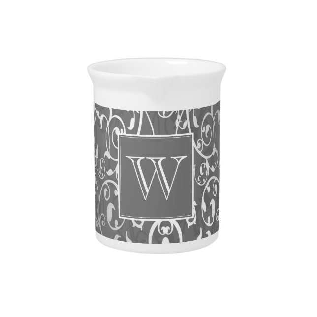 Gray Elegant Flourish Monogram Pitcher (Front)