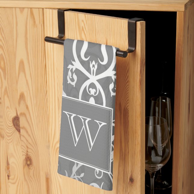Gray Elegant Flourish Monogram Towel (Thirds Fold)