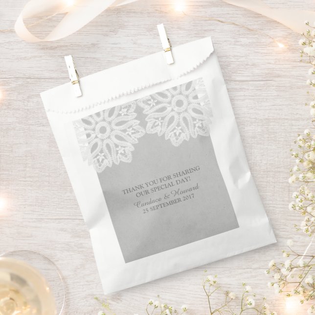 Gray Elegant Lace Favor Bags (Clipped)