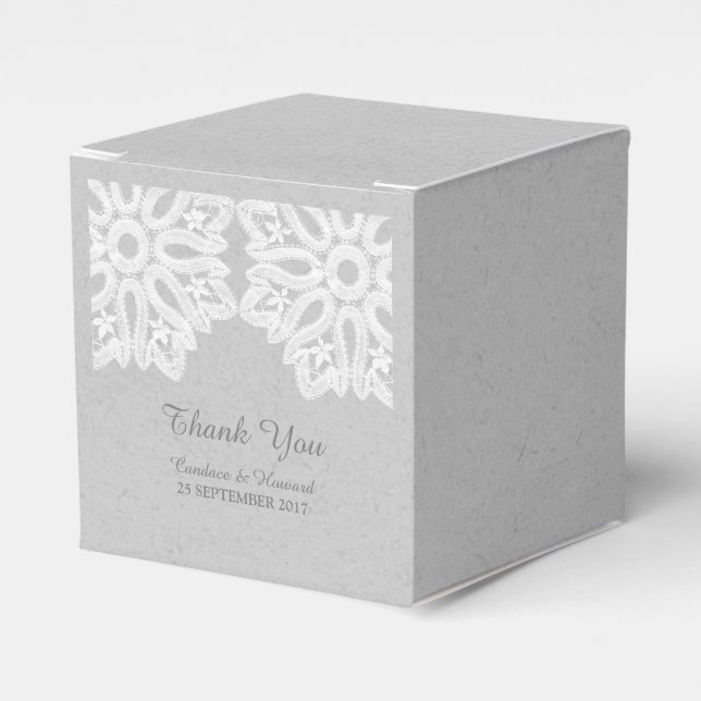 Gray Elegant Lace Favor Boxes (Front Side)