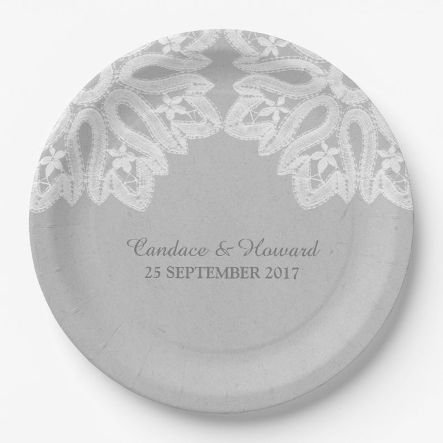 Gray Elegant Lace Paper Plates (Front)