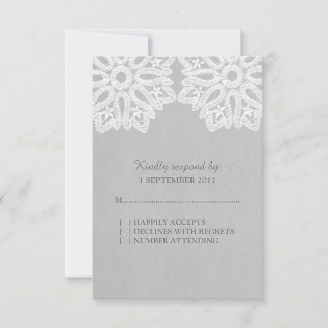 Gray Elegant Lace RSVP Card (Front)