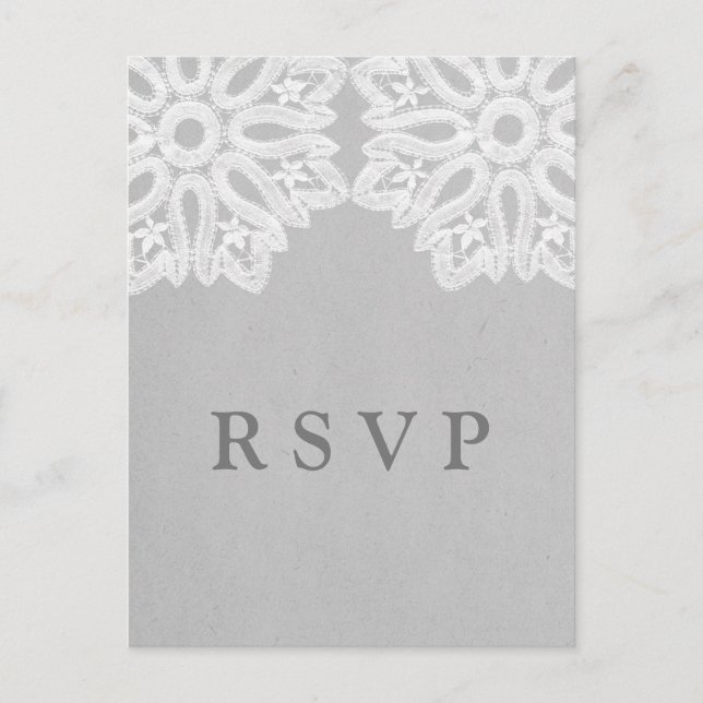 Gray Elegant Lace RSVP Postcard (Front)
