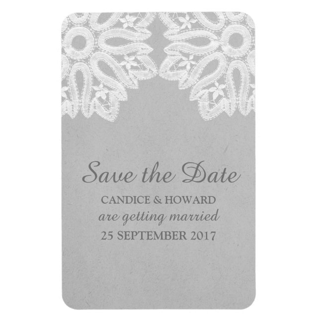 Gray Elegant Lace Save the Date Flexi Magnet (Vertical)