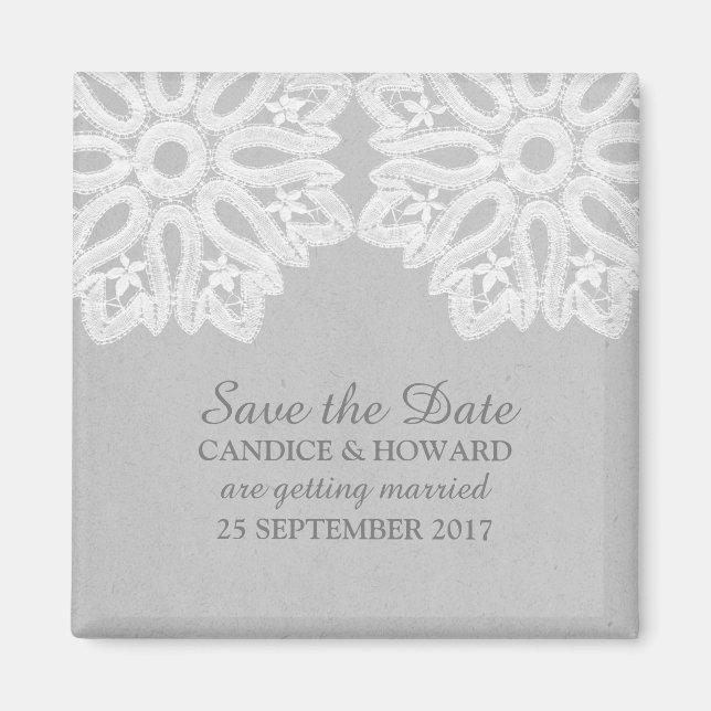 Gray Elegant Lace Save the Date Magnet (Front)