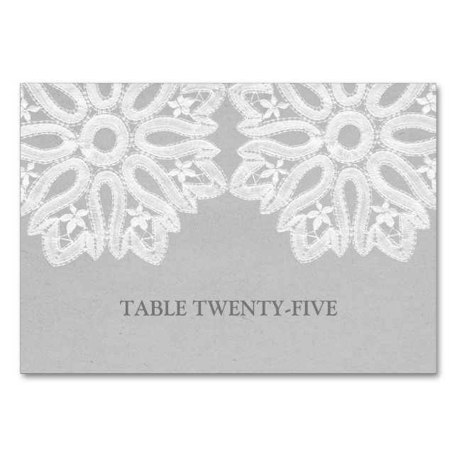 Gray Elegant Lace Table Card (Front)